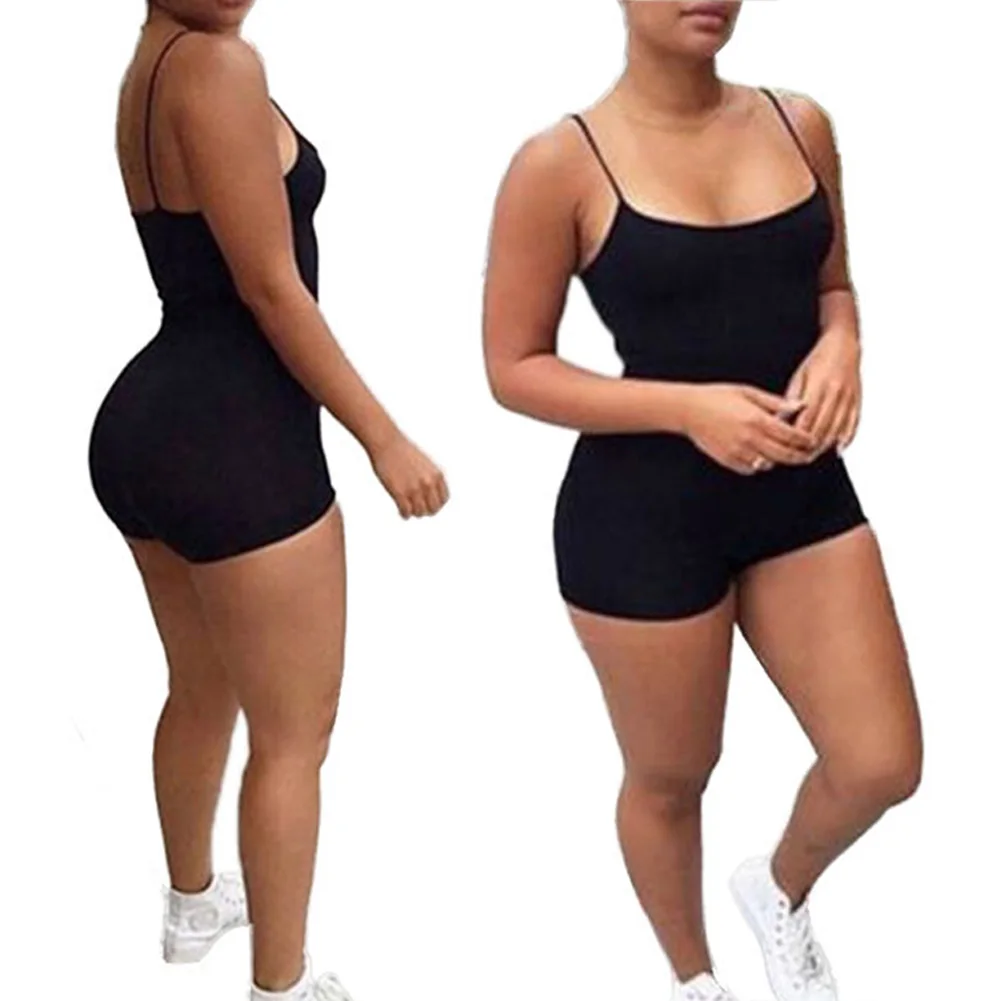 Летние модные женские комбинезоны элегантные черные сексуальные без рукавов