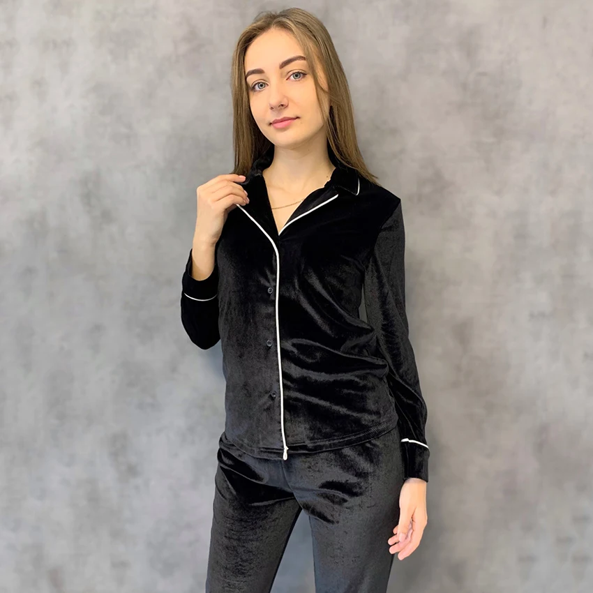 Пижама HiLoc Женская бархатная комплект из двух предметов толстая пижама с длинным