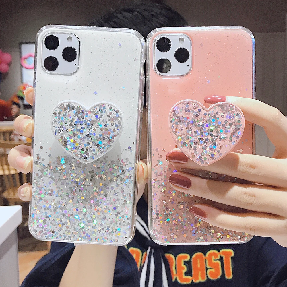 Блестящий блестящий чехол для iPhone 11 Pro Max XS XR X 6s 6 7 8 Plus тонкий с подставкой чехлы