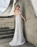 Elegant Sexy Mermaid Wedding Dresses Spaghetti Straps Lace Appliques Bridal Gowns Backless Sweep Train Robe Vestidos