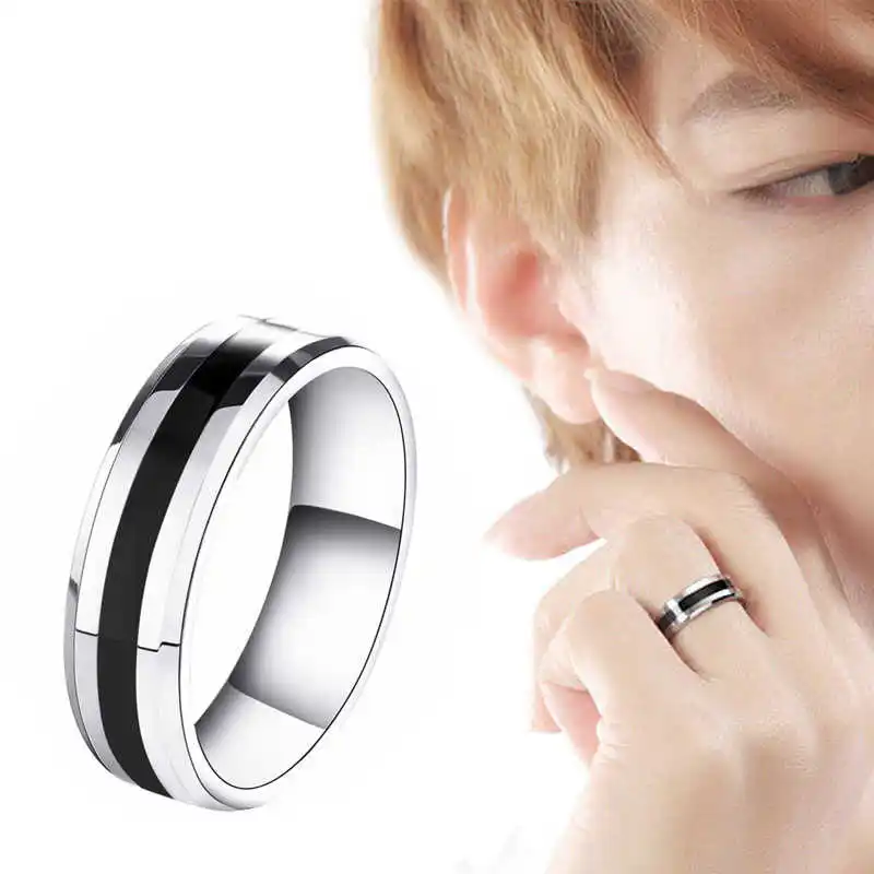 

Hot Sale Groove Rings Black Blu Stainless Steel Rings For Men Charm Male Jewelry Dropshipping