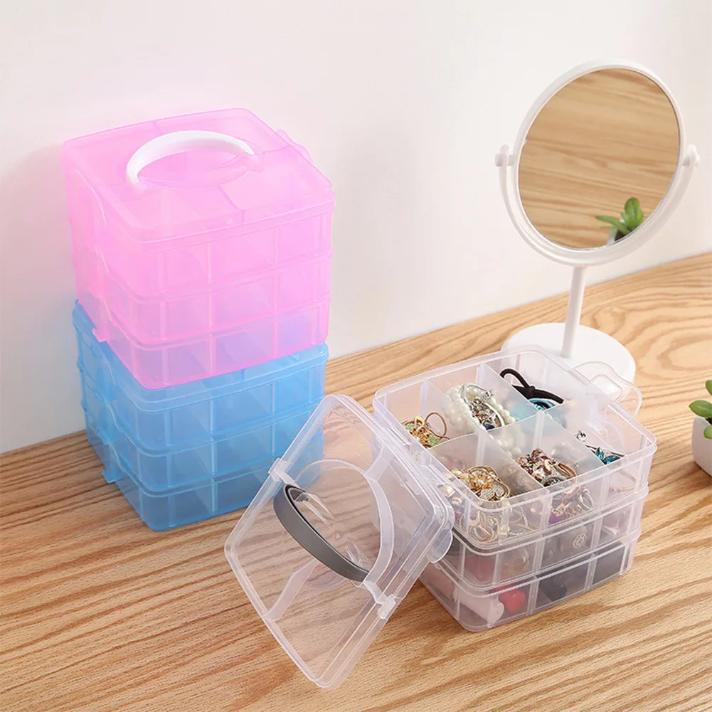 

Layered Plastic Storage Box 3 Layer 18 Compartment Box Jewelry Bead Organizer Case Detachable Necklace Earrings Sewing Container