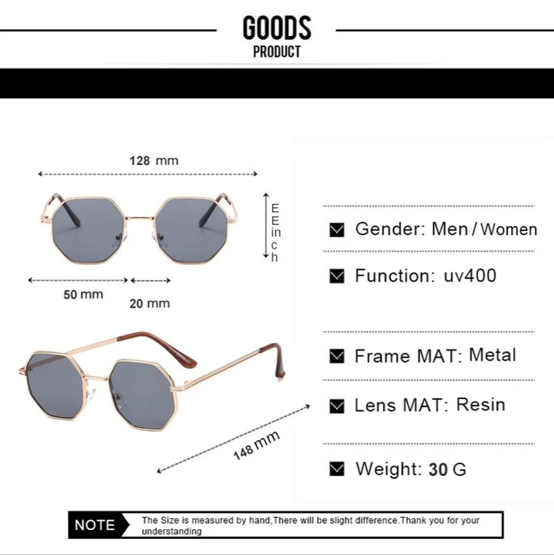 

Polygon Sunglasses Men Vintage Octagon Metal Sunglasses for Women Luxury Brand Goggle Sun Glasses Ladies Gafas De Sol