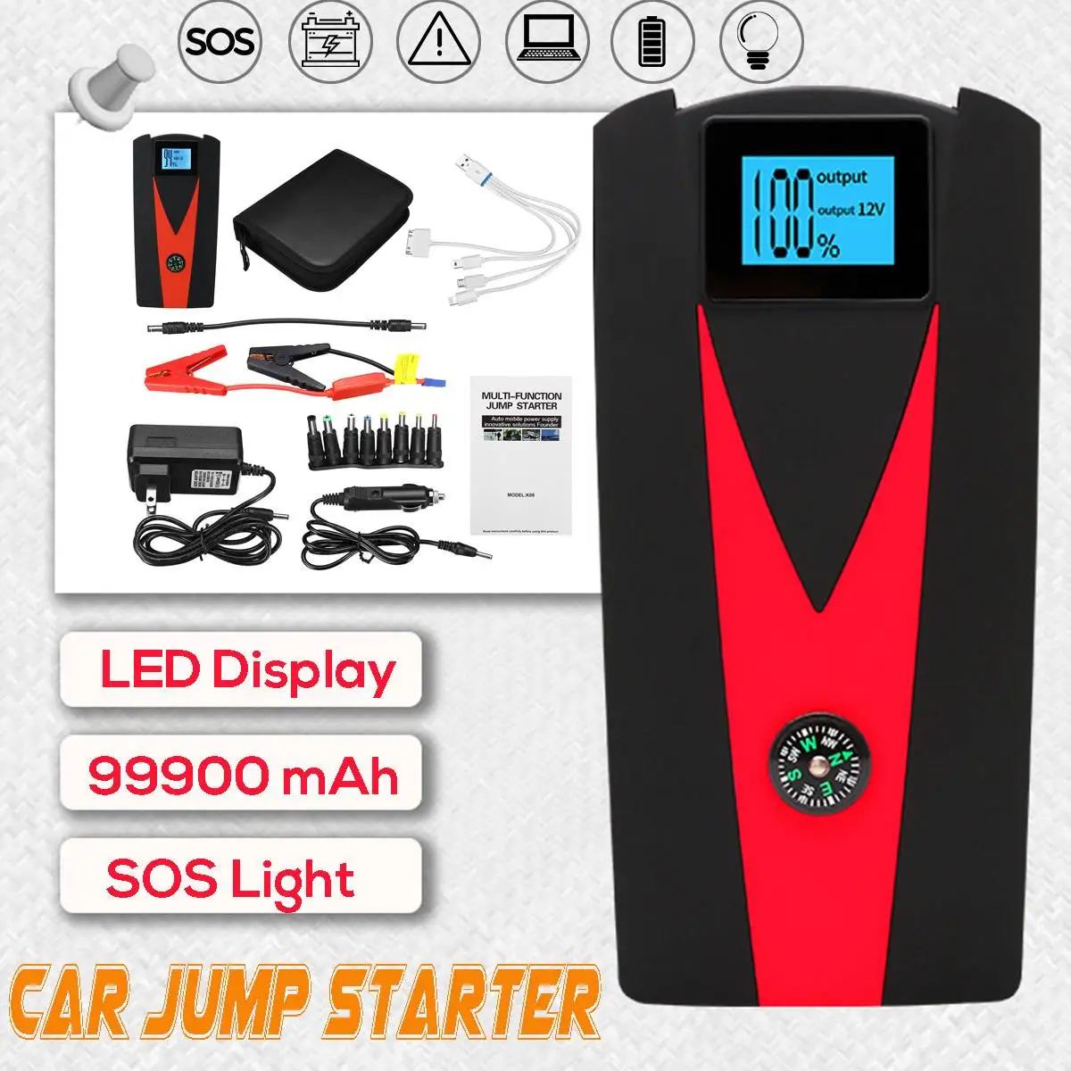 

99900 mAh Car Jump Starter Power Bank Jumpstarter Auto Buster Emergency Starting Booster Device Battery Cars Charger Jump Start