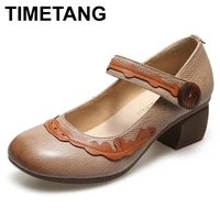 timetang new 2021 classic retro mixed colors womens shoes high heels non slip thick heel comfortable genuine leather shoes larg