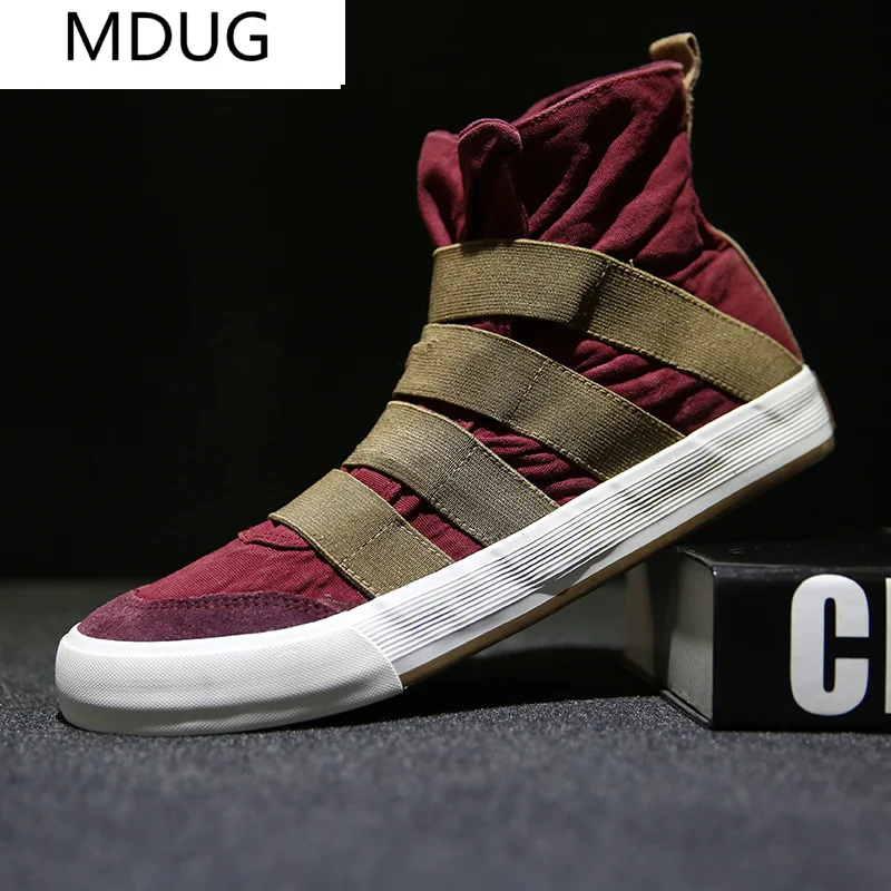 

Brand Retro Fashion Mens Canvas Shoes Print Rubber Autumn Male Casual Sneakers Hook & Loop Male Flat High Top Shoes New 2021