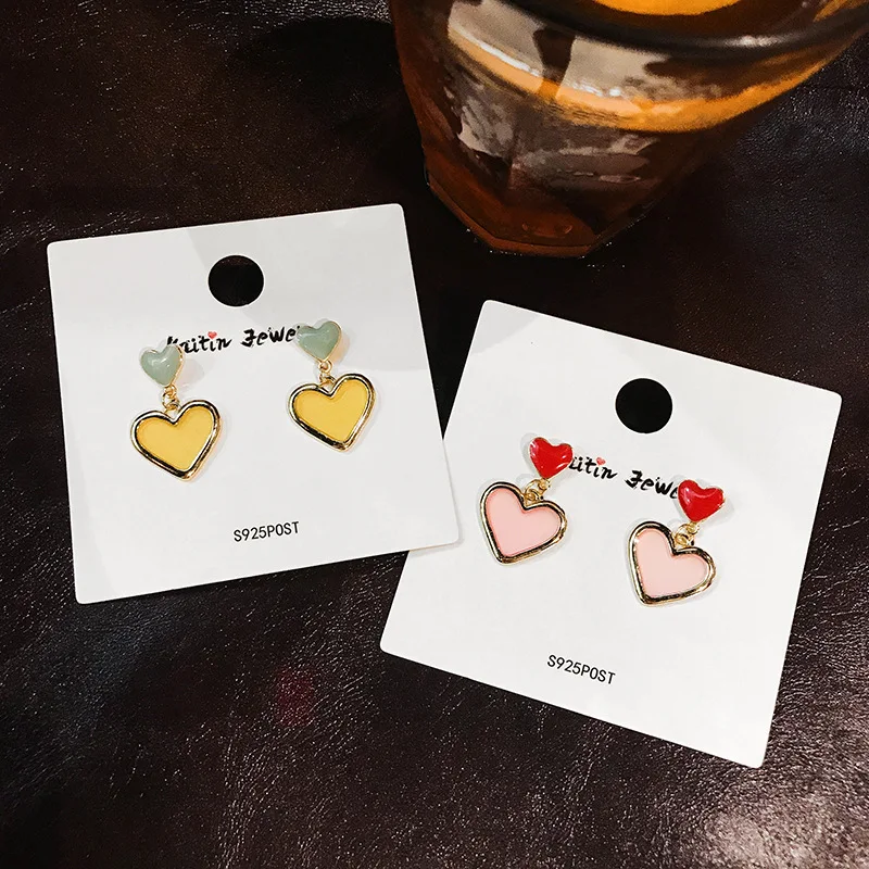 Маленькие розовые желтые прозрачные акриловые серьги подвески в форме сердца