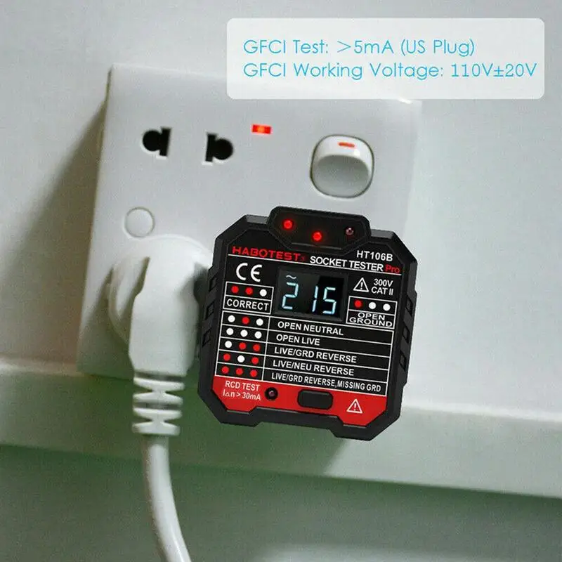 

Electric Socket Tester EU / US / UK Plug Neutral Earth Circuit Leakage Electric Test Wire Wall Breaker Polarity Plug N7W0