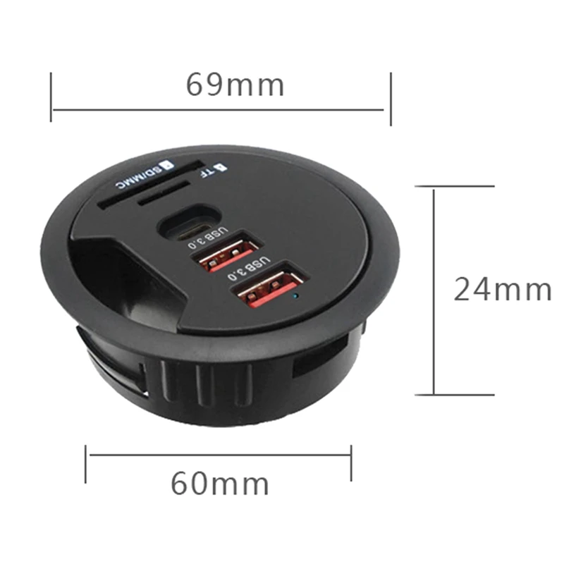 

USB3.0 4-Port Hub Dual USB3.0 Interface + TYPE C Interface + TF/SD Card Reader for Desktop PC USB HUB Desk Mount