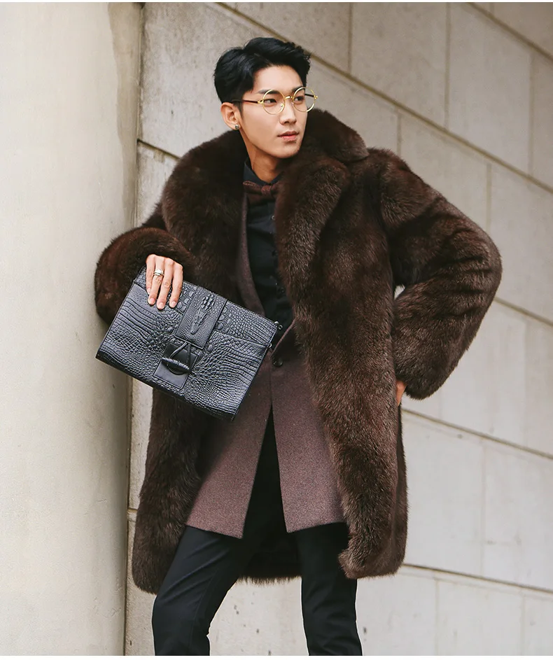 Новый Для мужчин теплая шуба из натурального Лисьего меха с длинными со строгими