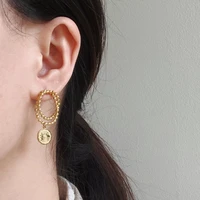 amaiyllis 18k gold vintage coins queen head dangle earrings round bead chain earrings stud for female bijoux jewelry