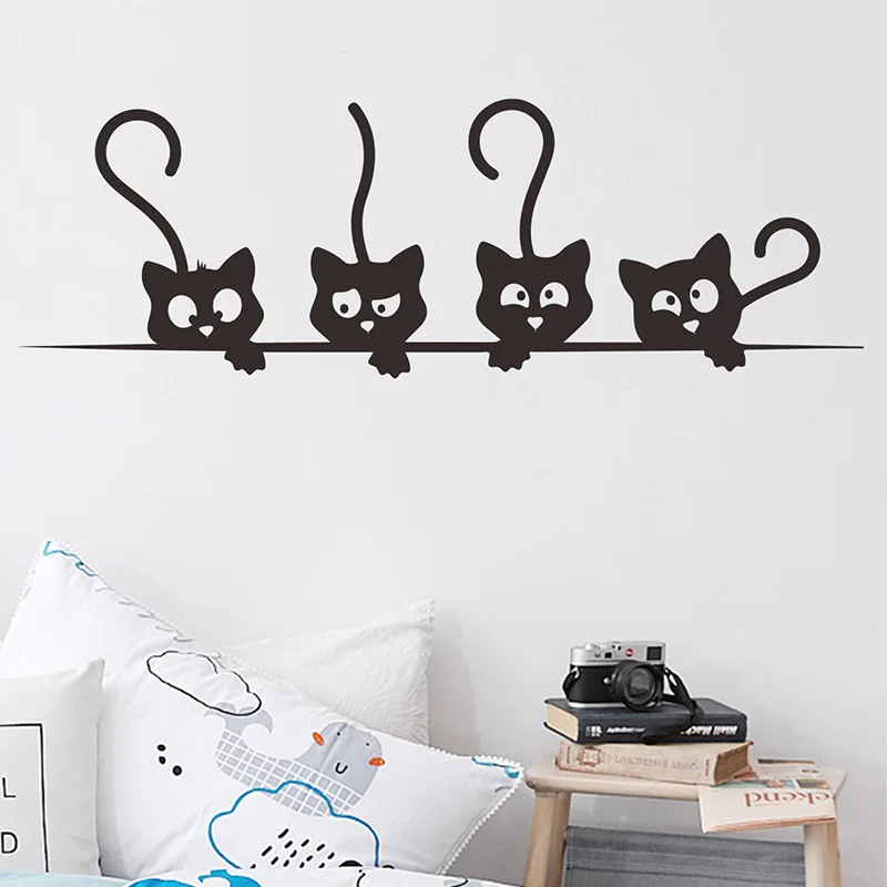 

Cartoon Black Naughty Kitten Wall Sticker for Kids Room Bedroom Stairs Home Decoration Vinyl Wall Decals Cute Cats DIY Art Mural
