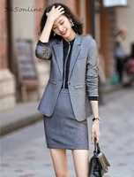 novelty grey formal professional blazers suits for women spring autumn uniform designs ladies office ol work wear set