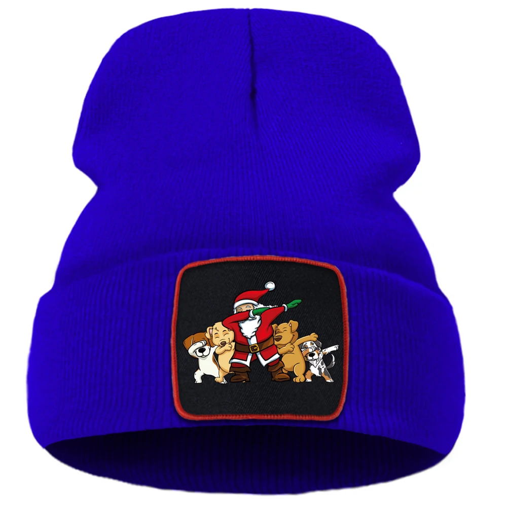 Веселый Санта Клаус и забавная шапка с принтом на тему собак унисекс теплые