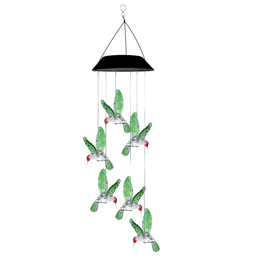 

ABS Outdoor Solar LED Light Colorful Changing Hummingbird Wind Chime Waterproof Hanging Lamp Courtyard Decoration