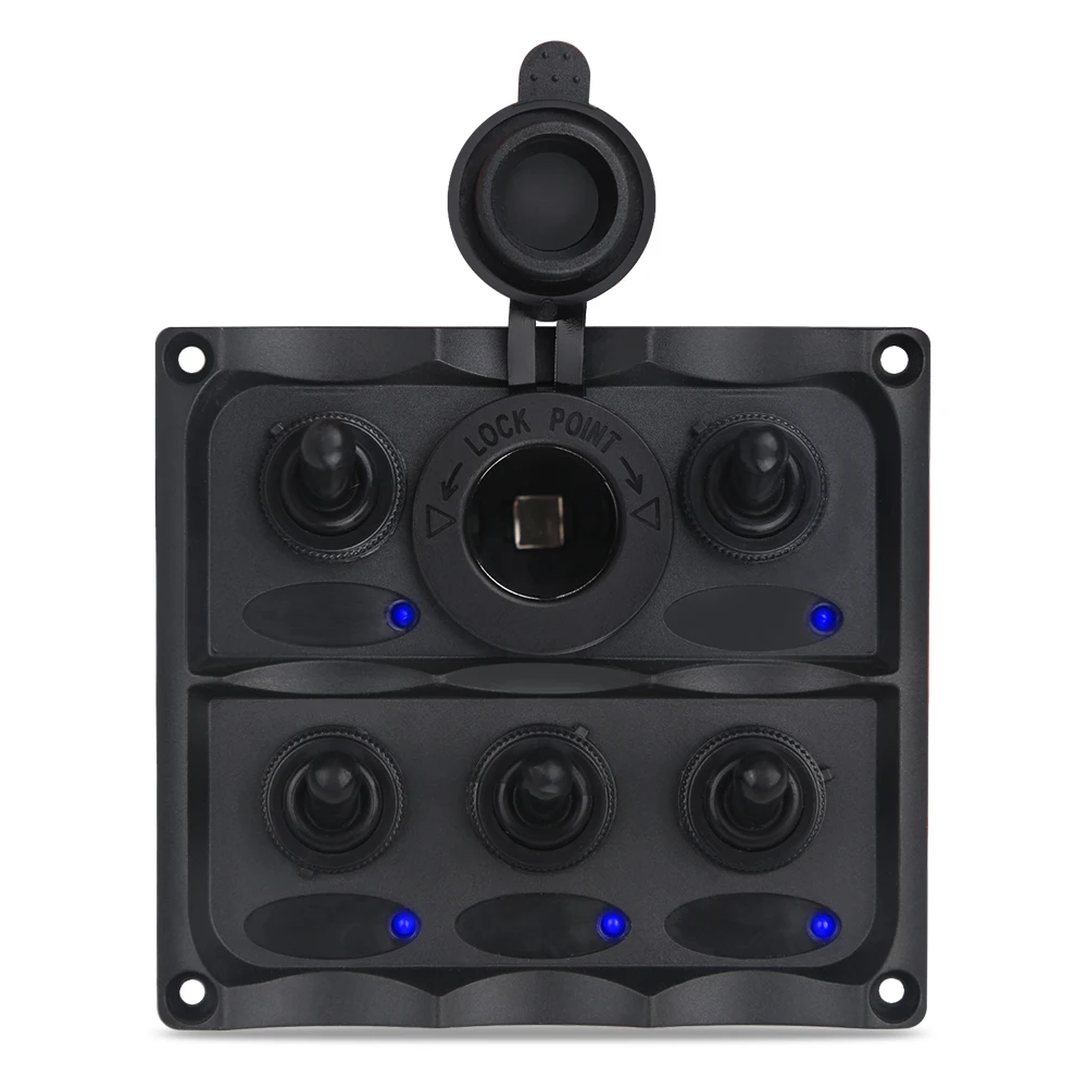 Truck Boat Switch Panel 12v 5 Gang Yacht Led Rocker Circuit Breaker Auto Car With Cigarette Lighter | Автомобили и мотоциклы