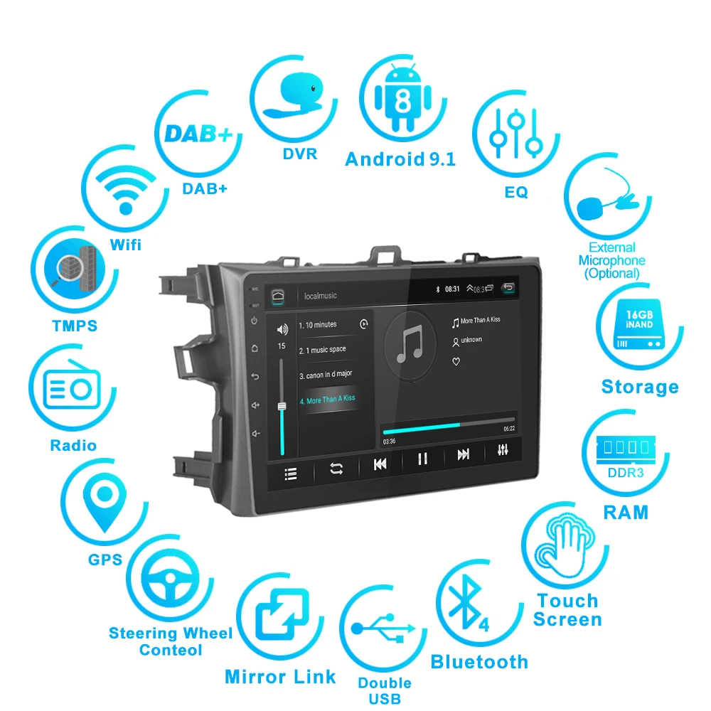 Автомагнитола с GPS для Toyota Corolla E140 E150 2008 2009 2010 2011 стерео Wi Fi USB BT 2 + 16/32 ГБ Android 9