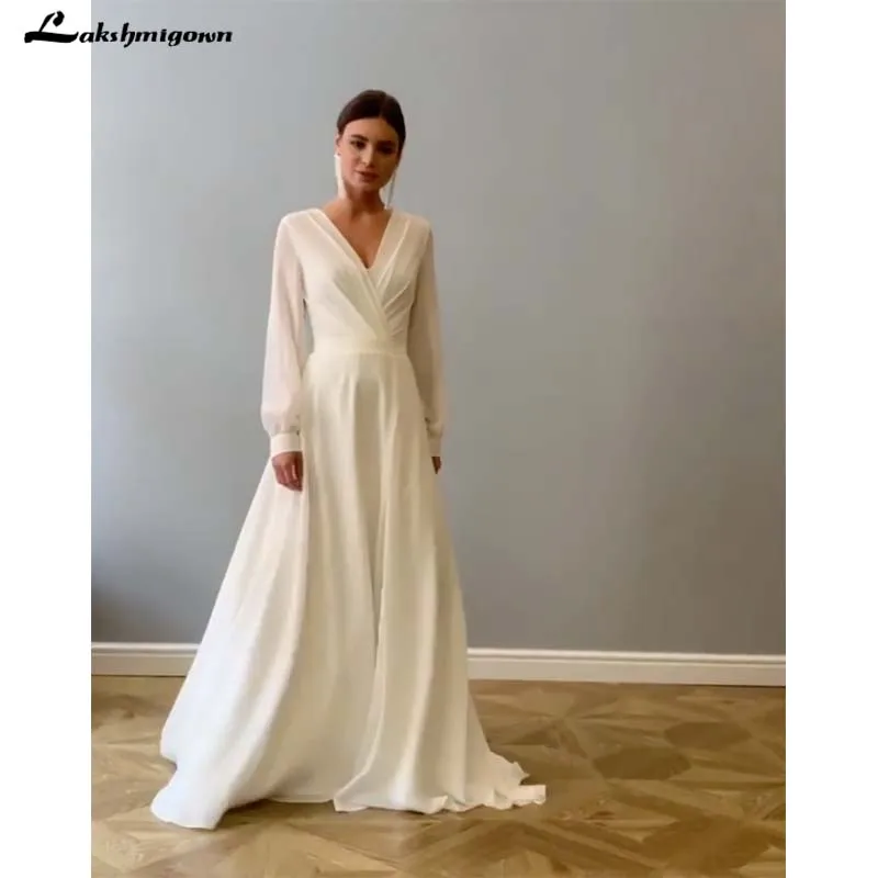 Женское шифоновое свадебное платье элегантное простое ТРАПЕЦИЕВИДНОЕ ПЛАТЬЕ в