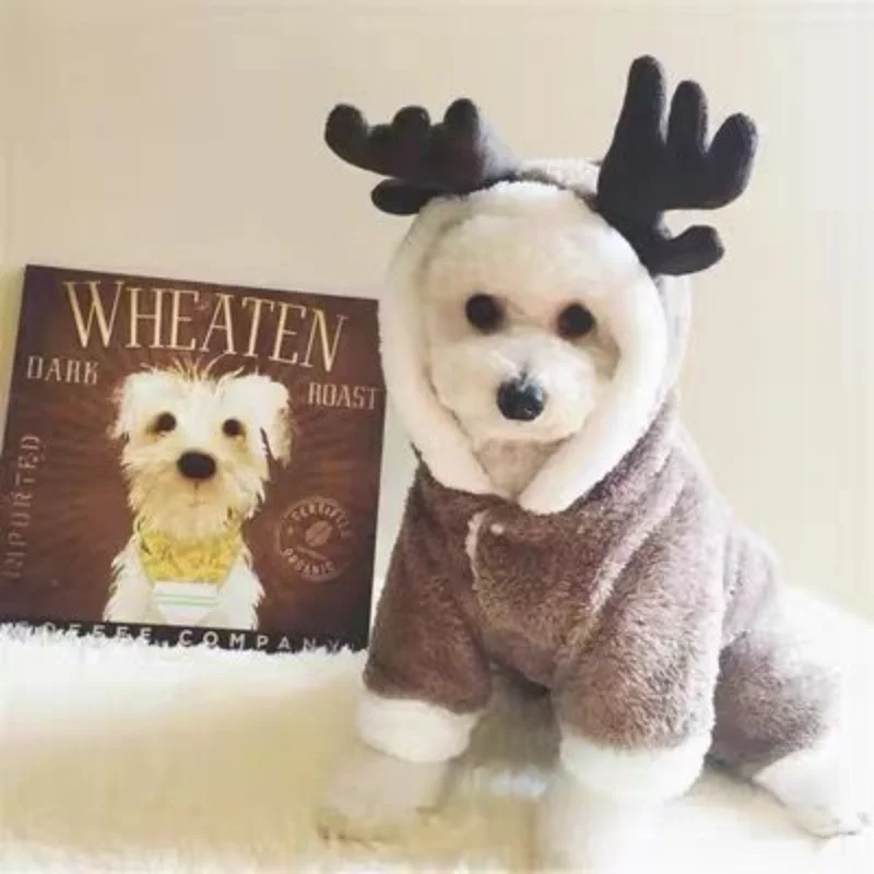 

Pet dog thick autumn and winter clothes four-legged clothes elk clothes cat cute pet dog clothes