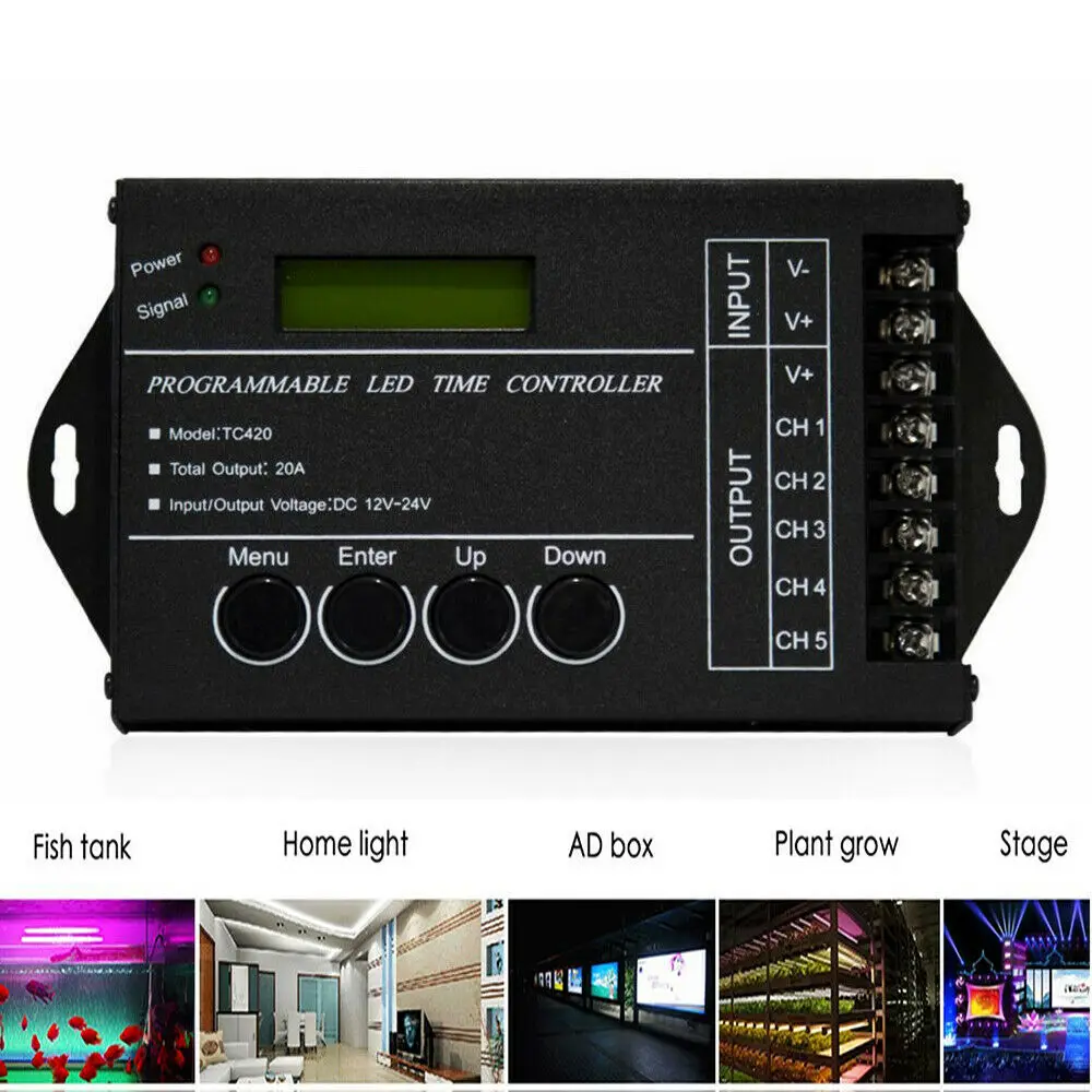 TC420 5 каналов программируемый регулятор времени DC12V-24V 20A RGB светодиодный