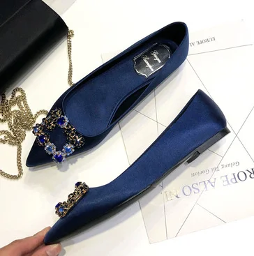 royal blue Женская шелковая обувь на плоской подошве с острым носком; Mujer; Роскошная разноцветная обувь с кристаллами для невесты; Свадебная обувь для вечеринки; модная обувь с широкими ногами; 44 34 - Цвет: royal blue