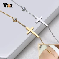 vnox delicate sideways cross charm bracelets for women anti allergy stainless steel thin chains wristband jewelry16 19 5cm
