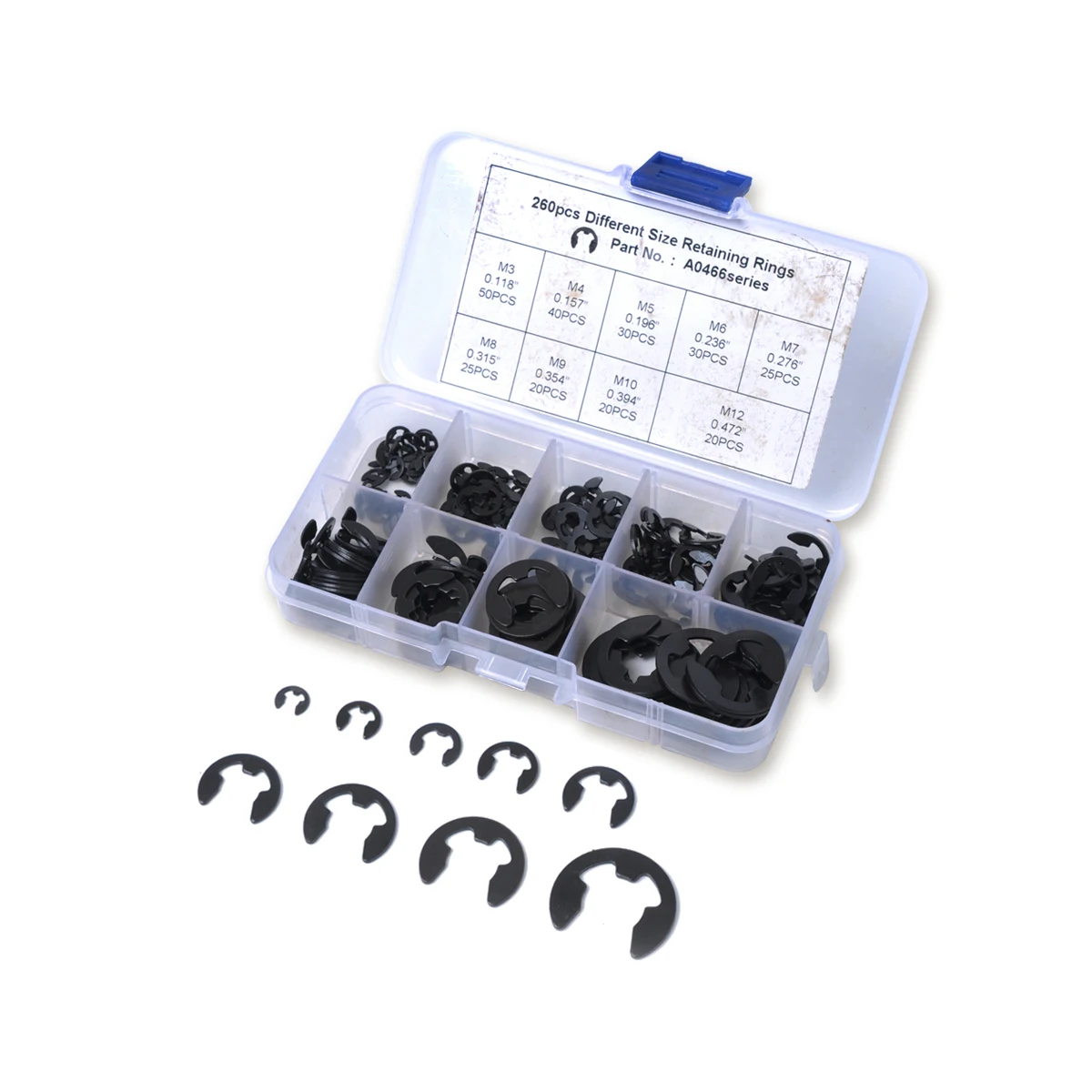 

260Pcs E-Clip Retaining Ring Snap Ring Assortment Kit 3 4 5 6 7 8 9 10 12 mm /9 Sizes