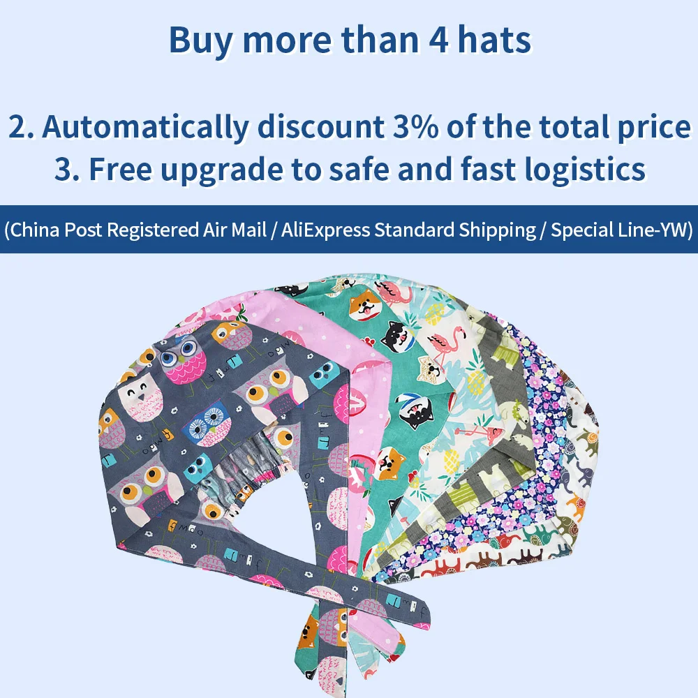 

Adjustable Health Center Work Cap Multicolor Print Frosted Cap High Quality Pure Cotton Long Hair Cap Pet Grooming Shop Dust Cap