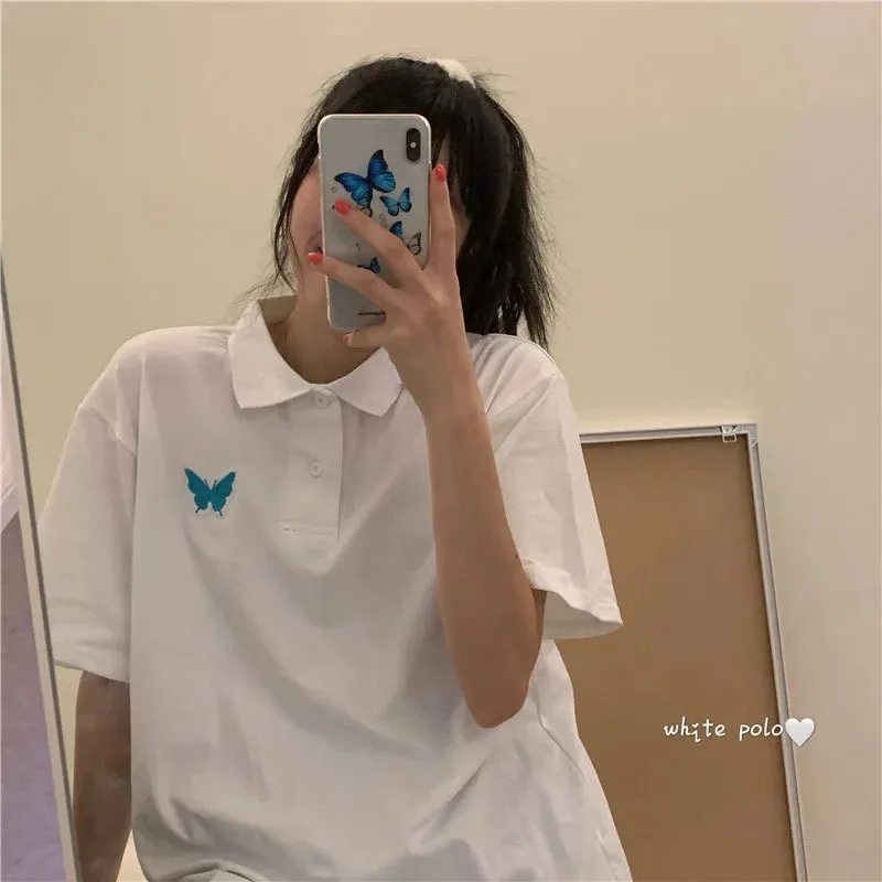 

Harajuku Black White Lovely Cute Loose Student Shirt Y2k Top Summer Women Goth Clothes Y2k Gothic Punk Clothes Harajuku Tees