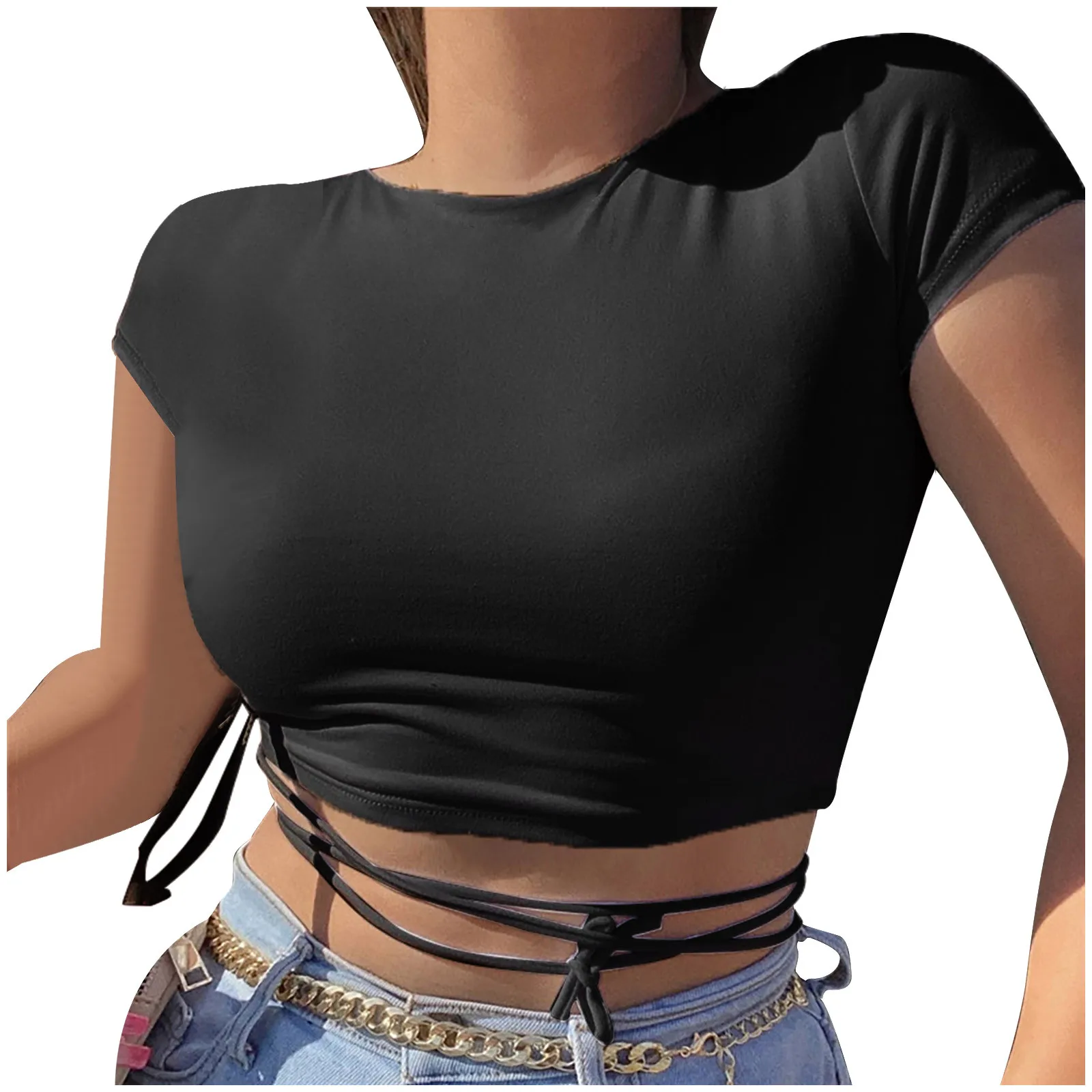 

Summer Top Fashion Casual Women Short Sleeve Solid Color O-Neck Blouse T-shirts Ladies Sexy Short Off Shoulder Tops