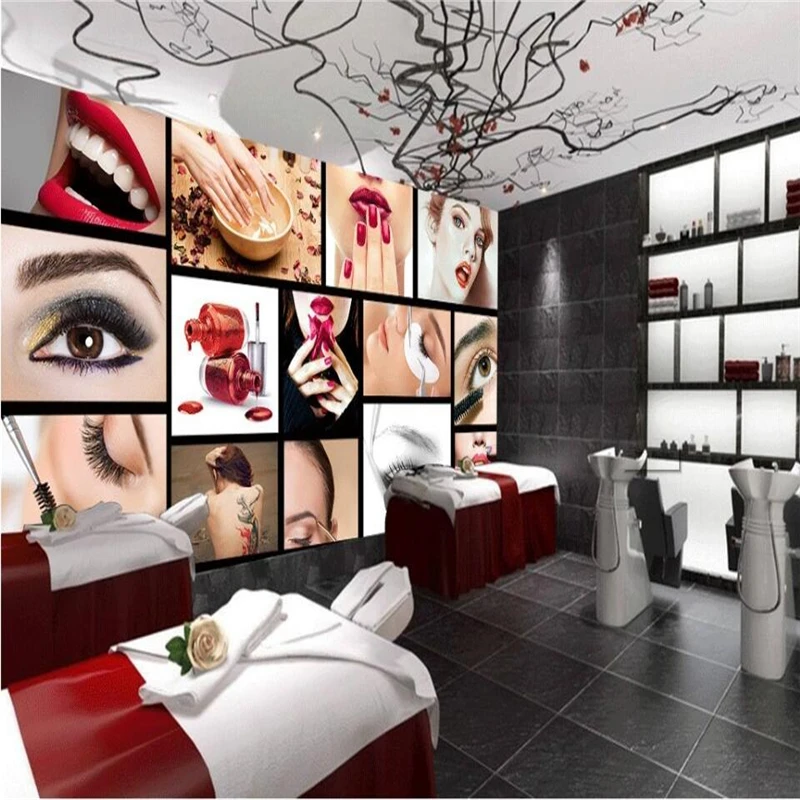 wellyu Custom wallpaper 3d European and American fashion semi-permanent facial eyebrows nails beauty salon background | Обустройство