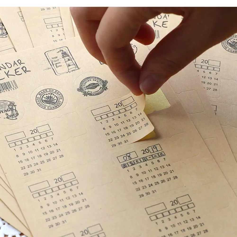 

5pcs Vintage Record Memo Monthly Calendar Sticker For Planner/ Appointment/ Agenda/ Journal/ Self Adhesive Kraft Tabs M2l4