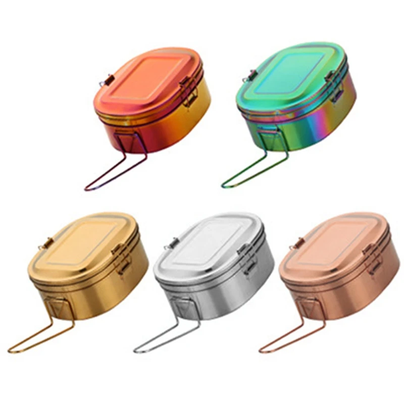 

Stainless Steel Lunch Box Double Layer Bento Food Picnic Container Snack Breakfast with Buckle Leakproof Travel for Students