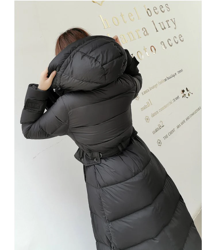 Длинный пуховик Женская куртка большого размера тонкий толстый с капюшоном