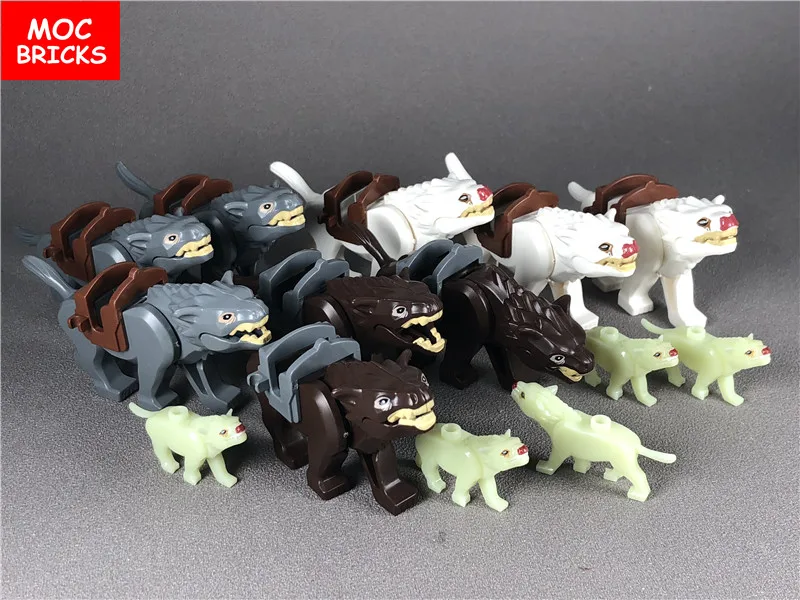 Набор кубики MOC сделай сам фигурки животных волк и светящийся аксессуары