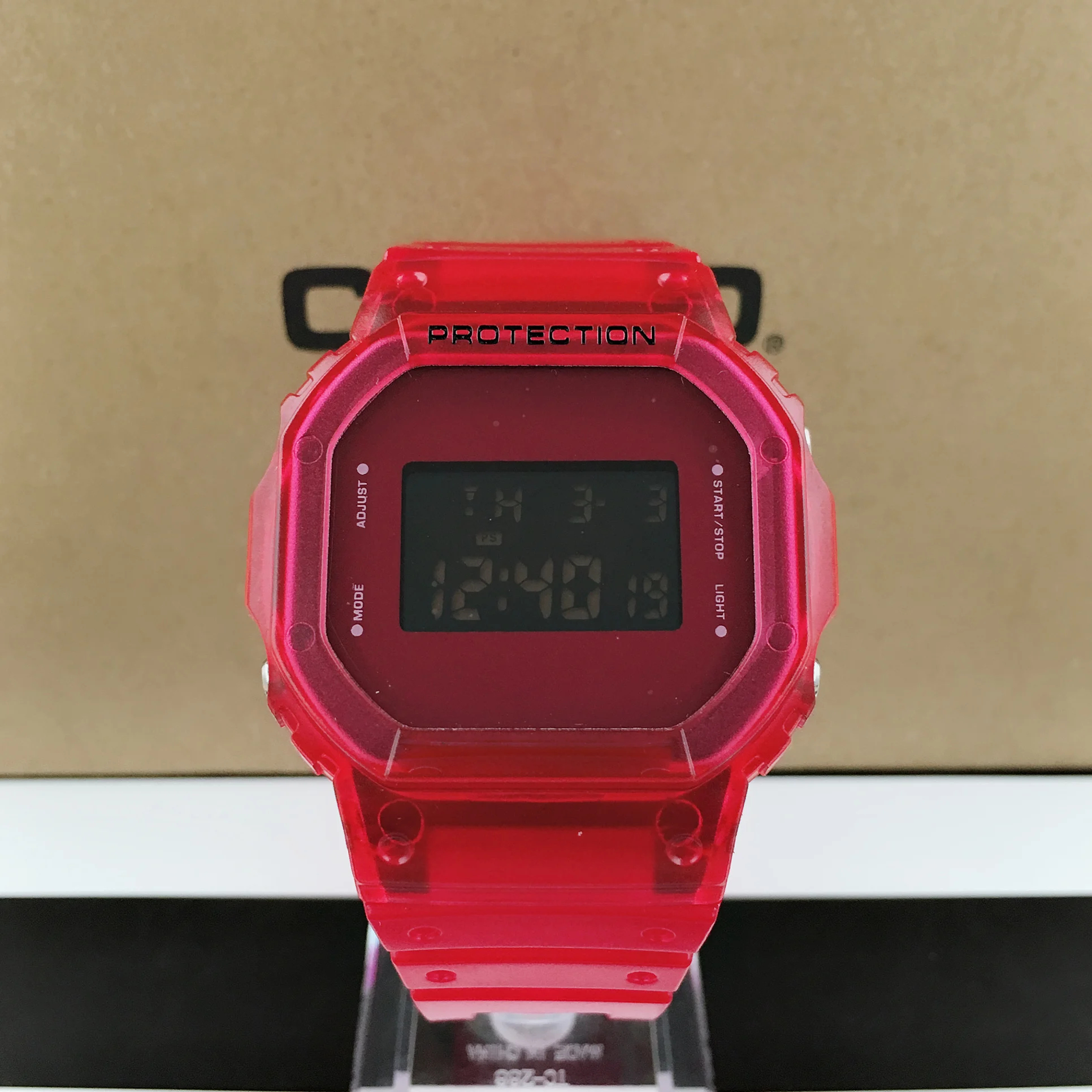 

G-5600 children transparent watchband male watch LED electronic digital watch students watch with world time small square clock
