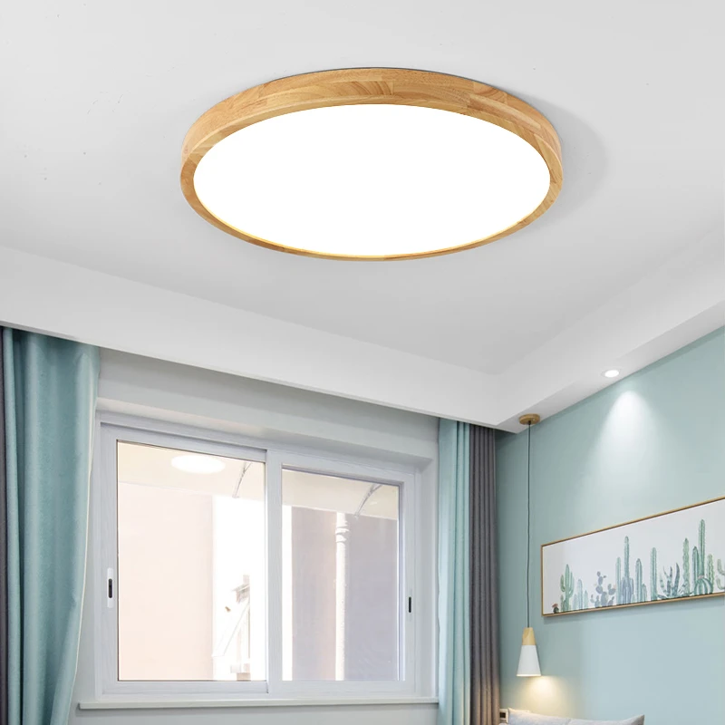 Candelabros nórdicos de madera para sala de estar y dormitorio, lámparas modernas ultrafinas de lámparas de techo Led H2.8/4,5 cm con Panel de Control remoto, accesorio de luces