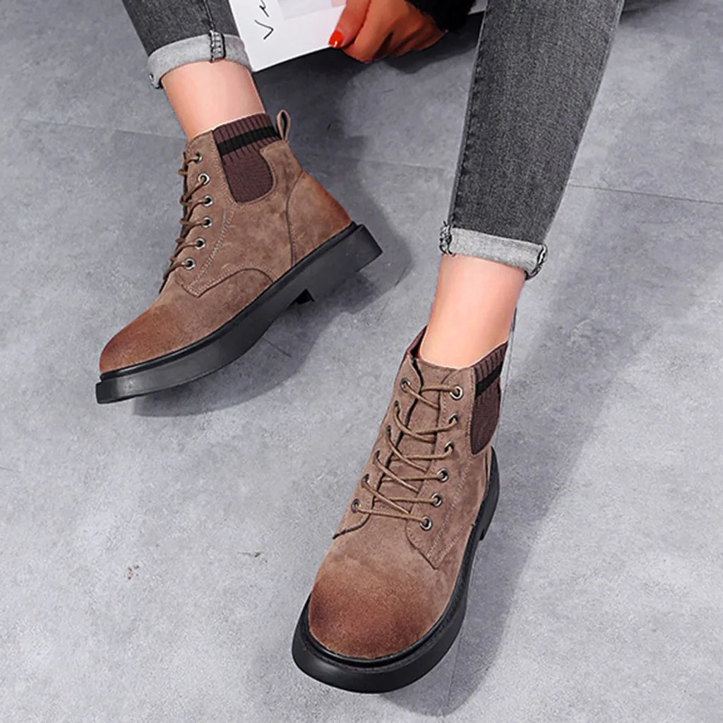 Женские ботильоны на плоской платформе Весенние ботинки Черные туфли толстой