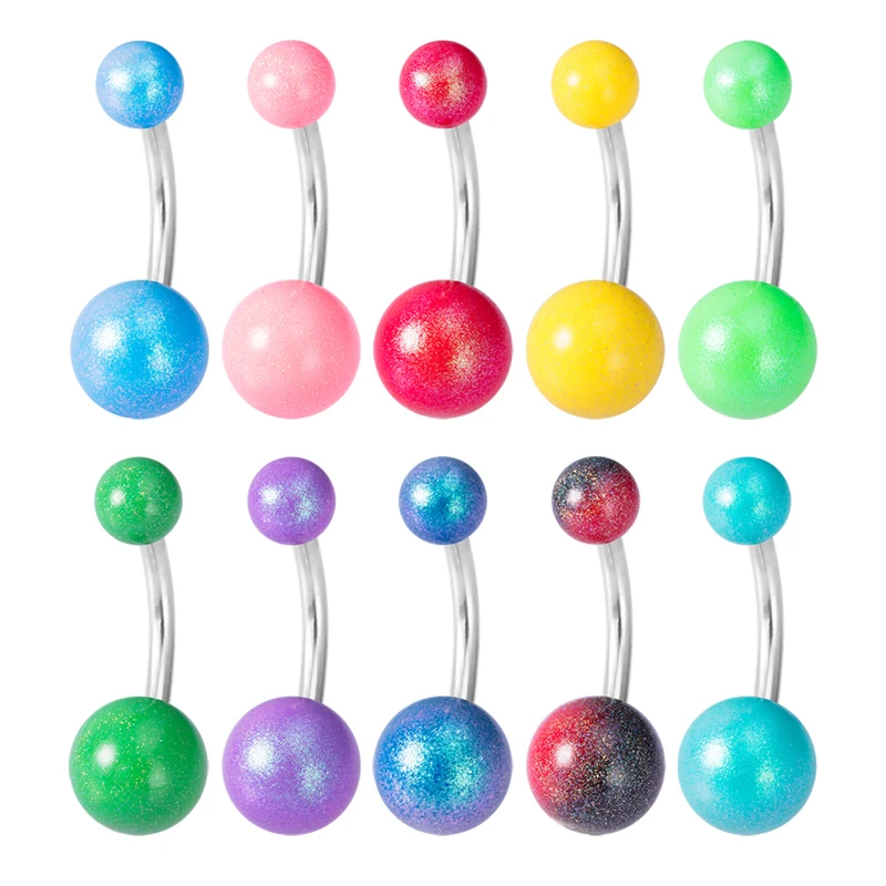 

1pc Colorful Belly Button Ring Navel Piercing Acrylic Ball Stainless Steel Belly Bar Studs Barbell for Women Body Jewelry 14G