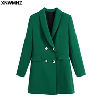 xnwmnz 2021 autumn ladies all match casual long double breasted blazer jacket vintage lapel collar long sleeves womens clothing