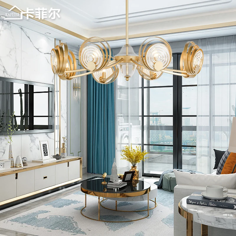 

American style chandelier living room atmosphere metal glass bedroom lamp new post modern light luxury creative dining room lamp