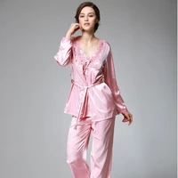 womens pajamas silk ice silk pajamas womens long sleeved trousers three piece large size home service pajamas
