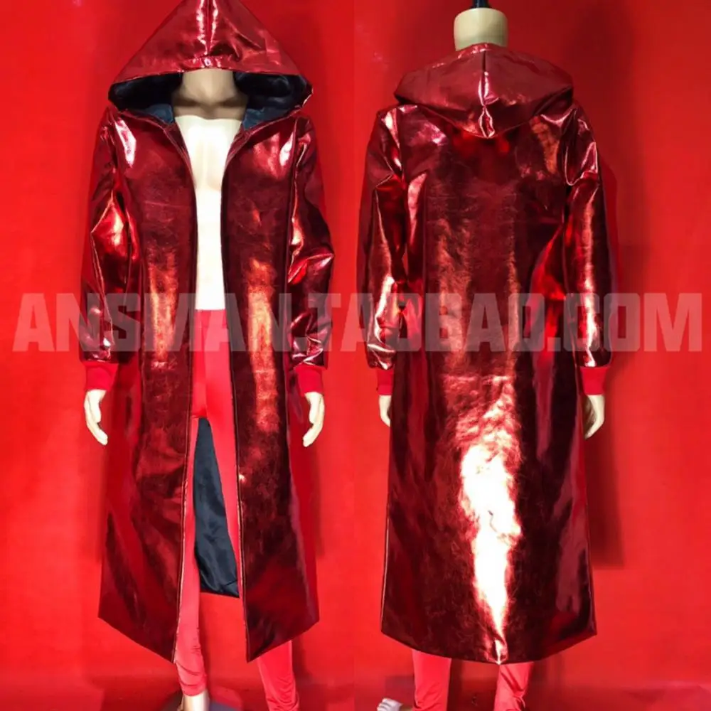

Men's Long Red Symphony Loose Cloak Jacket Nightclub Bar Male Singer DS DJ GOGO New Year Stage Glossy Costume casaco homem