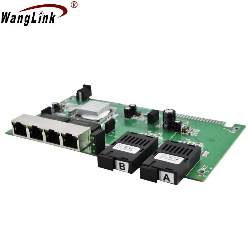 Wanglink Ethernet Switch Fiber 4 RJ45 2 SC Single Media Converter Fiber Optic Port PCB 10/100M