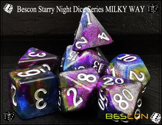 Bescon Звездная ночь игральные кости набор серии, 7 шт. многогранные РПГ кости набор Млечный путь, полночь, сумерки