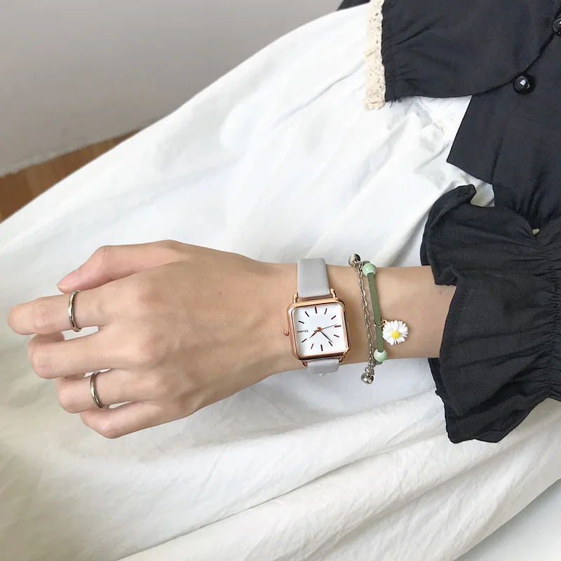 Минималистичные квадратные женские кварцевые часы кожаные Наручные Ulzzang модные