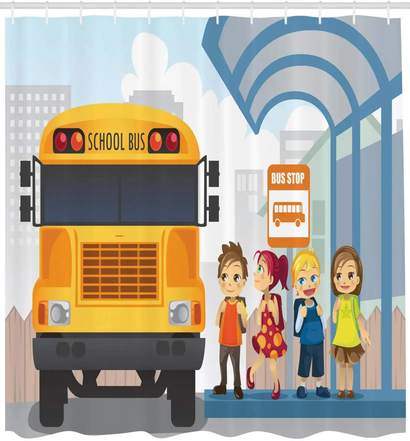 Школьный автобус занавеска для душа иллюстрация маленьких ожиданий на