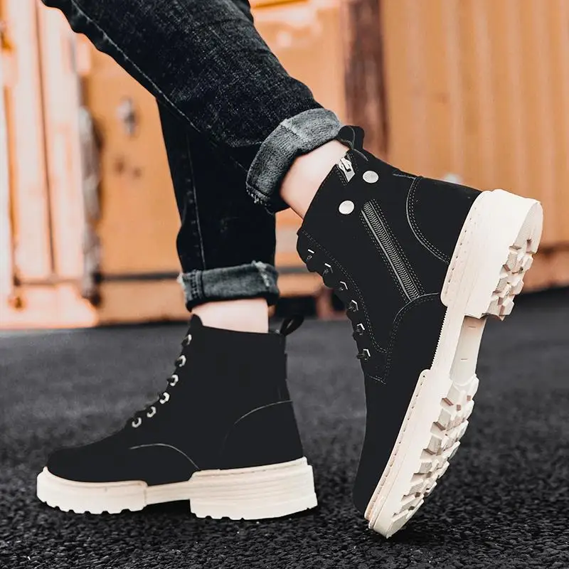 

Autumn Winter Men Boots Breathable Pointed Toe Business Leather Boots Fashion Canvas High-Top Men Shoes Casual Zapatos Hombre
