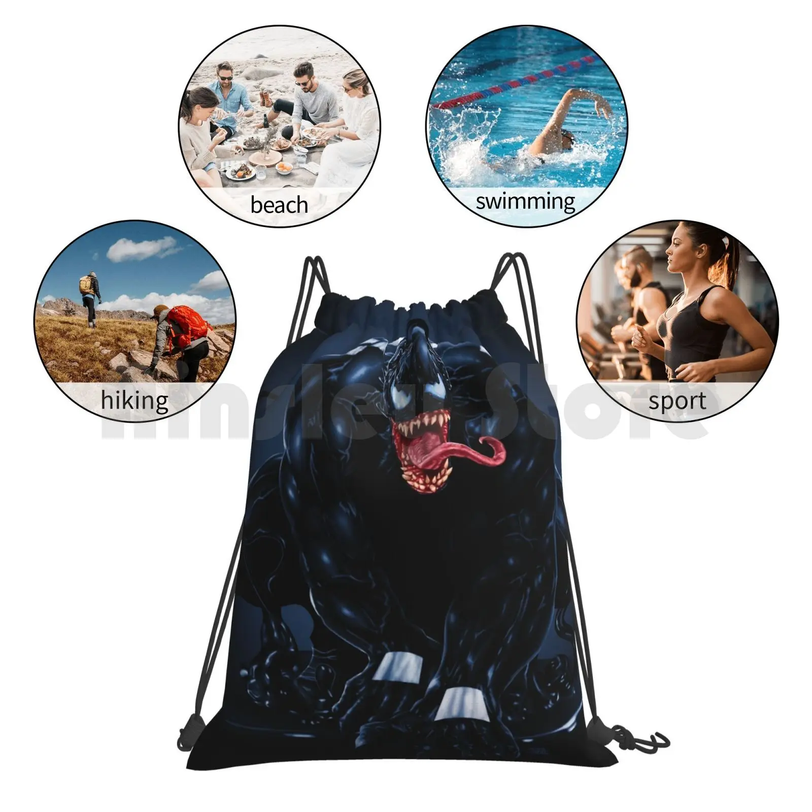 

Symbiote Madness Backpack Drawstring Bags Gym Bag Waterproof Superhero Comic Books Miami Kaos