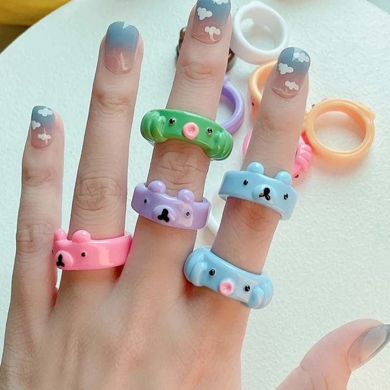 

Animal Resin Rings 2022 Ins Fashion Acrylic Frog Octopus Bear Candy Color Cartoon Cute 3D Frog Pig Ring Friendship Couple Rings